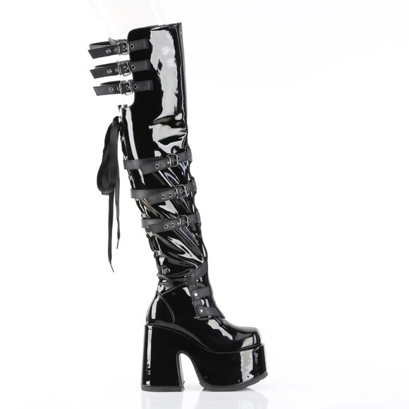 Goth Platform Back Lace Up Thigh High Boots - Picture 4 of 5